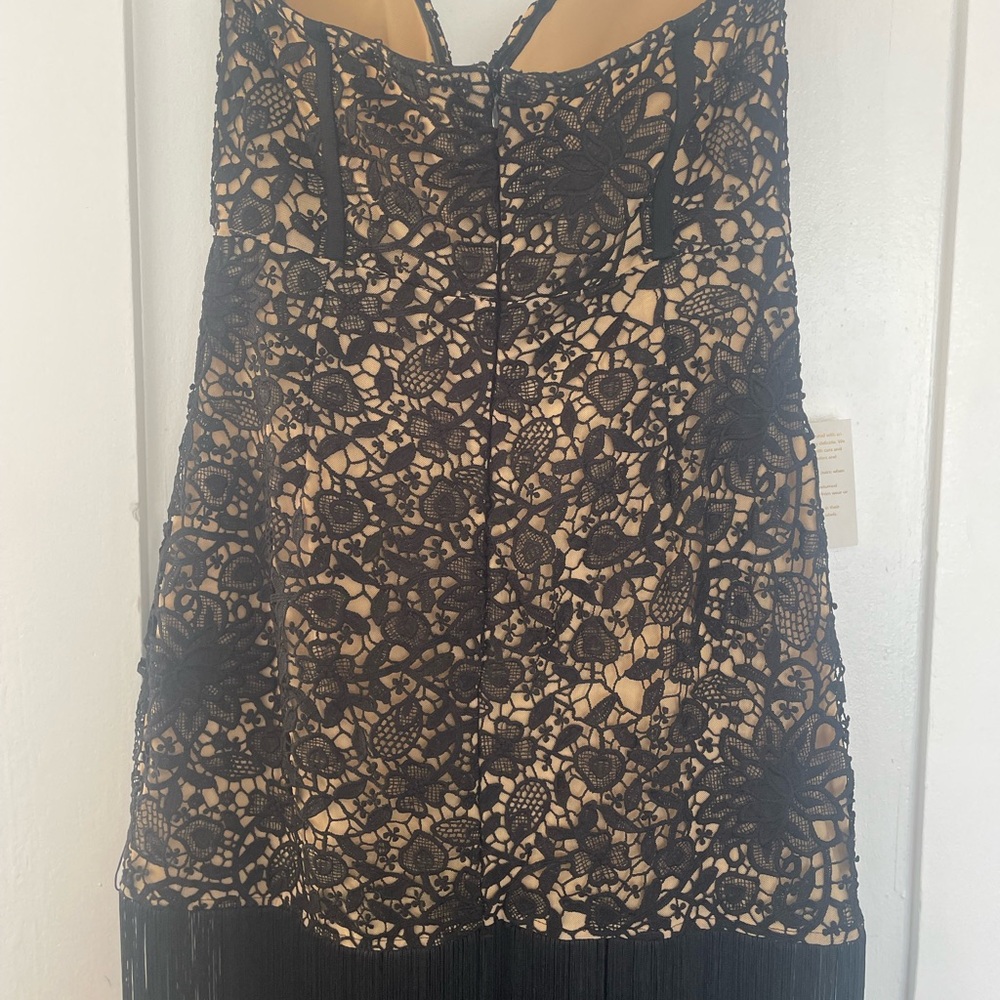 Size 12/XL MISS CIRCLE Black Lace Long Fringed Strapless Dress NEW with Tags - Picture 13 of 15